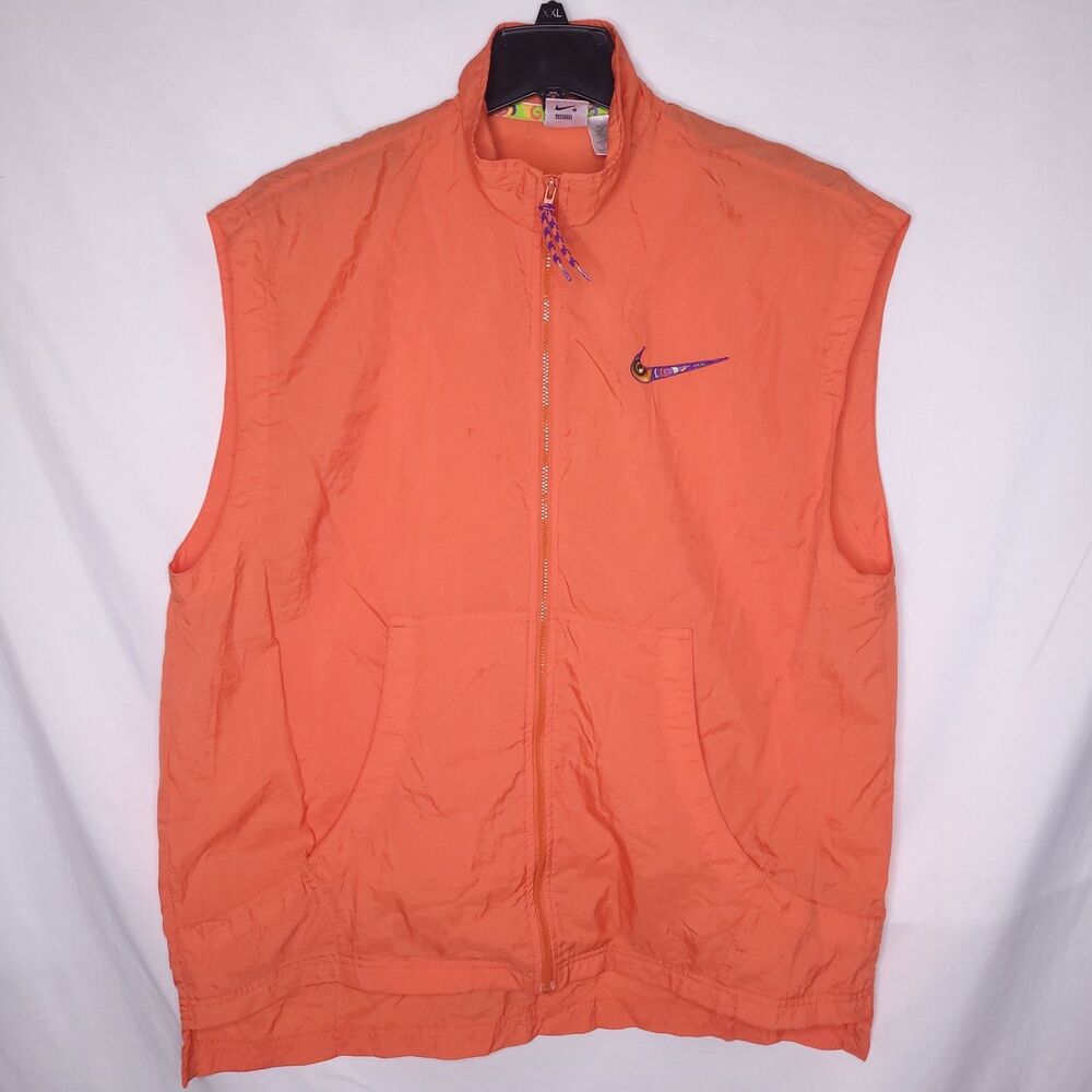 Vintage Nike Windbreaker Vest Womens XL Orange Embroidered Full Zip